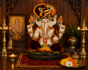 Handmade marble dust Lord Ganesha <b>Statue</b> Traditional <b>Religious</b> Figure for Diwali Tabletop Decoration - Product Image 1
