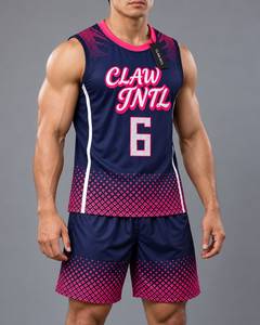 Conjunto de Camiseta de Baloncesto para Hombre, Azul Marino y Rosa, Impresión Serigráfica, Algodón Transpirable, Marca Personalizada, Detección de Agujas, Fusión sin Costuras, Adulto - Product Image 2