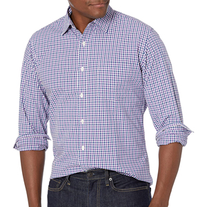 Chemise décontractée pour homme, anti-plis, à carreaux imprimés, col rabattu, simple boutonnage, manches longues, à carreaux bleu violet, boutonnée - Product Image 1