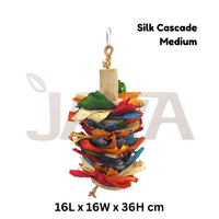 Jouets pour oiseaux en bois de soie légers et écologiques Java avec design en cascade, origine Indonésie, modèle Soie Cascade M