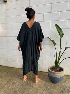 Black Midi <b>Kaftan</b> <b>Dress</b> Plus Size Double Gauze Cotton Caftan Gothic African Mumu Style Moroccan Inspired Flowy <b>Dress</b> - Product Image 2