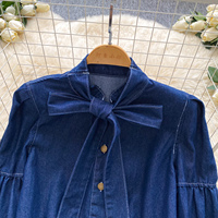 Blusas de Mezclilla Elegantes con Cuello de Lazo y Manga Larga para Otoño, Camisas con Lazo para Mujer, Tops Elegantes para Dama, Ropa al por Mayor para Mujer