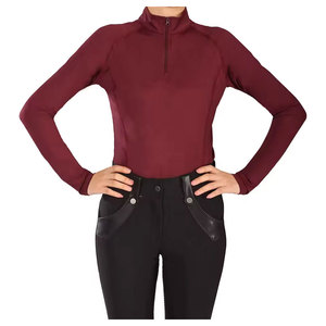 Haut de base équestre pour femme à manches longues et col montant, couleur unie, respirant, en coton élasthanne extensible, avec ceinture imprimée, séchage rapide, pour l'équitation - Product Image 2