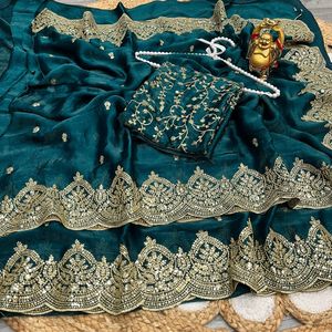 Reglance Pure pour Saree en Chiffon avec Pallu et Bordure Aarco brodés de Zari et de sequins de 3 mm, séchage rapide, meilleure tenue pour femme pour mariage/fête - Product Image 6