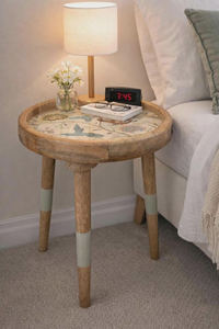 Tabouret en bois fait main avec motif floral et oiseaux, meuble d'appoint moderne du milieu du siècle pour salon, chambre, entrée, décoration intérieure - Product Image 5