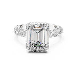Anillo de diamantes cultivados en laboratorio con corte esmeralda de 5 quilates para mujer, banda de oro amarillo con diamantes laterales, certificado IGI, joyería clásica de compromiso. - Product Image 3