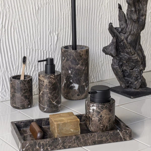 Ensemble de salle de bain moderne en marbre naturel avec distributeur de savon, porte-brosse à dents et porte-savon, marque privée - Product Image 1