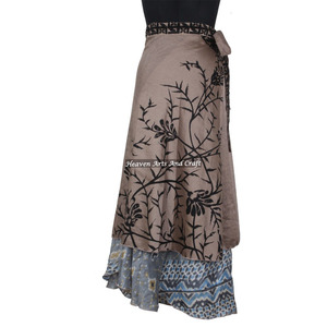 2 Layer Magic Sari Silk <b>Wrap</b> Skirts in India Women's Beachwear Sexy Silk <b>Sarong</b> Pareo Magic Around 38" Dress Designer 2 Layers - Product Image 5