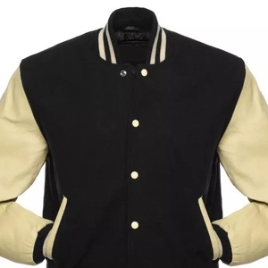 Custom Men's Stand Collar Winter Bomber Varsity Jacket in Leather Plus Size with Front Logo Inspired by Letterman Style - Product Image 2