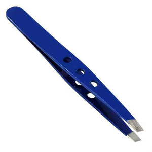 Pince à épiler légère multi-trous en acier inoxydable, professionnelle, bleue, à pointe inclinée, de précision pour les poils du visage - Product Image 2