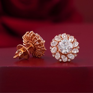 14K Rose Gold 3.61 CT Lab Grown Floral Halo Diamond Stud <b>Earrings</b> IGI Certified 18K Gold Plated PT950 Material Screw <b>Back</b> - Product Image 2