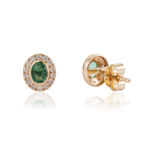 Venta Directa de Fábrica, Pendientes de Halo con Diamantes y Esmeralda con Diseño Minimalista para Chicas, Oro Amarillo de 14K, Regalo de Graduación - Product Image 5
