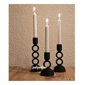 Sculptural Black Candle Holders 3 Piece Multi-Height Interlocking Ring Taper Stands Unique Architectural <b>Decorative</b> <b>Accents</b> - Product Image 1