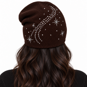 Custom Rhinestone Knit <b>Beanie</b> Women <b>Brown</b> Slouchy Winter Hat Sparkle Star Design Wholesale Fashion Streetwear Cap Bulk USA - Product Image 5