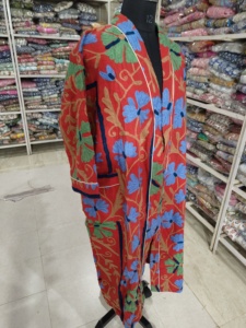 <b>Black</b> Velvet Woven Embroidered Long <b>Jacket</b> Floral Pattern Open Front Women's Vintage Casual Winter Outerwear <b>Linen</b> Lining Gift - Product Image 2