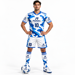 Conjunto de Camiseta de Fútbol para Hombre RONAL SPORTS, Estampado de Camuflaje Azul, Sublimada, Transpirable, de Poliéster, Uniforme de Manga Corta para Todas las Temporadas, para Adultos - Product Image 3