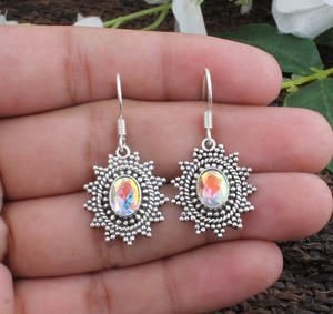 Pendientes de Topacio Místico Natural, Plata de Ley 925, Piedras Preciosas Multicolores Auténticas, Joyería de Lujo para Bodas y Fiestas - Product Image 5