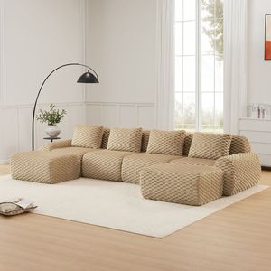 146 Modern U-Shape Modular <b>Sectional</b> <b>Oversized</b> 4-Seater Couch for Living Room Flannelette Fabric Boneless <b>Sofa</b> Movable - Product Image 1