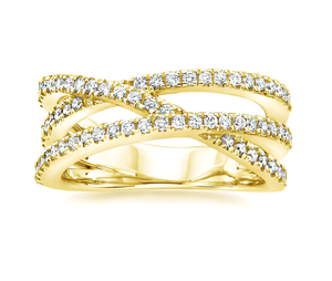 Anillo Aniva para Mujer, Oro Blanco, Rosa y Amarillo de 18K, Diamante Cultivado en Laboratorio EF VVS CVD, Diseño Étnico Multibanda Cruzada con Pavé - Product Image 3