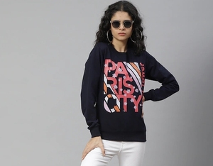 Sudadera de Cuello Redondo Estampada para Mujer, Corte Regular, Manga Larga, 100% Algodón Tejido, Ropa Casual de Otoño - Product Image 1