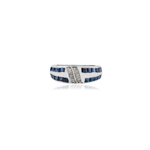 Anillo de Boda de Plata de Ley 925 con Zafiro Azul y Diamantes, Engaste Clásico de Canal, Bañado en Rodio, Joyería OEM/ODM - Product Image 1