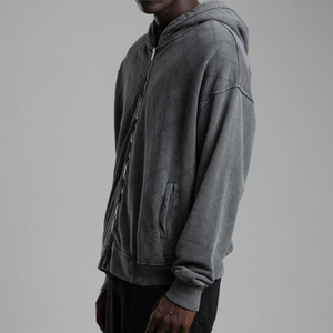 Sudadera con capucha para hombre de algodón con cremallera, lavado ácido, estilo vintage desgastado, novedad 2026 - Product Image 3