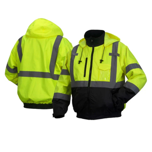 Hi Vis Reflective Work Jacket Men's <b>Winter</b> Waterproof Quick Dry <b>Thick</b> Puffer <b>Coat</b> with Hood Stand Collar Safety Wear - Product Image 5