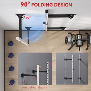 Adjustable White Power <b>Rack</b> Wall Mounted with Pull-Up Bar 1000 Pounds Capacity Folding Squat <b>Bench</b> - Product Image 3