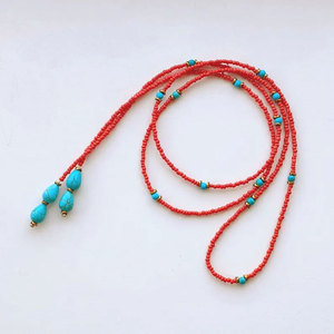 Handmade Turquoise <b>Beaded</b> Choker Necklace <b>Set</b> Gold Chain Layered Boho Minimalist Jewelry Gift - Product Image 4