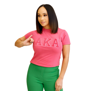 Camiseta de chenilla de color liso rosa y verde para mujer, de manga corta, cuello redondo, algodón, bordada, informal, transpirable, de secado rápido, para verano - Product Image 3
