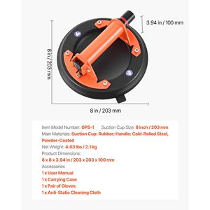 Sollevatore a ventosa per vetro da 8 pollici con manico in metallo, capacità massima di sollevamento 195 kg, strumento a ventosa per piastrelle con custodia per un utilizzo comodo - Product Image 4