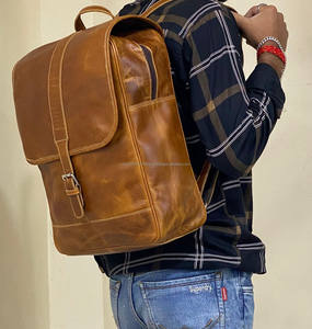 New Style Vintage Look Brown Crunch <b>Leather</b> Backpack Travel Backpack Office <b>Leather</b> Large Capacity Travel <b>Bag</b> for <b>Men</b> and Women - Product Image 3