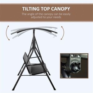 Dondolo Moderno a 3 Posti per Veranda, Sedia Sospesa da Giardino Nera con Cuscino Impermeabile e Telaio in Acciaio per Uso Interno ed Esterno, Hotel e Parchi - Product Image 5