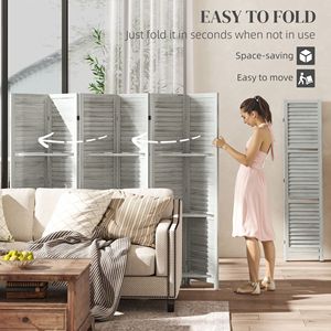Divisorio per Stanza in Legno Alto 170 cm con 3 Ripiani, Schermo Pieghevole a 6 Pannelli Bianco per Camera da Letto in MDF e Carta - Product Image 5