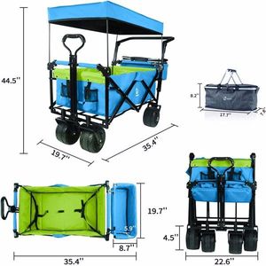 Collapsible Heavy Duty Folding Wagon Cart Removable Canopy 4\" Wide Large All Terrain Wheels Adjustable Hand Brake for Camping - Product Image 2
