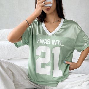 T-shirts oversize de style sportif pour femmes, imprimé lettres, personnalisé, ajouré, streetwear, mode, maillot de football américain - Product Image 2