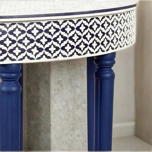 Geometric Pattern <b>Console</b> <b>Table</b> <b>Blue</b> Wood Legs Entryway Decorative Accent Furniture Handcrafted bone inlay <b>console</b> Luxury - Product Image 4