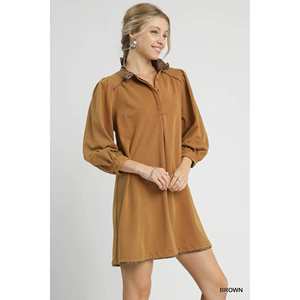 Umgee French Terry Balloon Sleeve Shift Dress con llamativo detalle de estampado de leopardo - Product Image 3