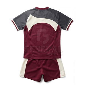 Ensemble uniforme de rugby classique pour hommes – Polyester respirant, durable, coupe confortable, couleurs d'équipe, haut à manches courtes et short pour équipes scolaires - Product Image 2