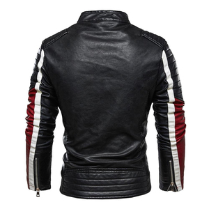 Chaqueta de Cuero para Hombre, Diseño Clásico, Estilo Motero, con Cierre, Bloques de Color, para Motociclismo - Product Image 3