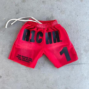 กางเกงขาสั้นลำลองผู้ชาย Richhh สีพื้น พิมพ์ลายยางนูน เอวผูกเชือก ผ้าถักระบายอากาศ ความยาวสั้น โลโก้ด้านหน้า - Product Image 5