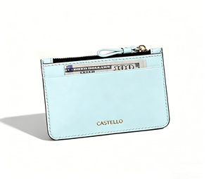 [Mejor Valoración] Tarjetero Multiusos de Cuero Vacuno Genuino Castello con Logotipo Estampado, Cierre Magnético, Rojo y Azul Claro - Product Image 5