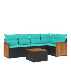 Juego de sofás de patio de ratán sintético negro de 6 piezas con cojines, conjuntos de jardín - Product Image 2