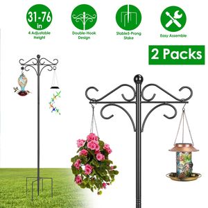 2-Packs Heavy Duty Double Shepherds <b>Hook</b> 4 Adjustable Height Bird Feeder <b>Pole</b> with 5 Prong Base Garden Hanging Basket Accessory - Product Image 2