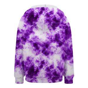 Kangaroo Pocket Tie <b>Dye</b> Zip Up Hooded Sweatshirt Women Full Sleeve Regular Fit Rainbow Pattern Polyester <b>Material</b> Casual Wear - Product Image 4