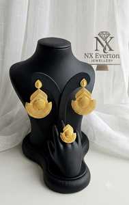 Women's Gold Plated Brass Hiphop Geometric <b>Earring</b> and Ring Set Trendy Engagement Party Wedding Jewelry Set - Product Image 6