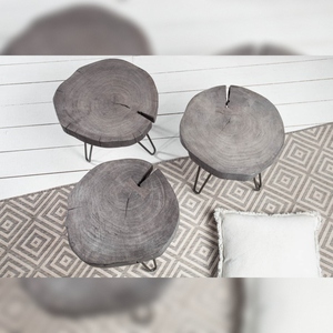 Mesita de Noche Moderna Vandana Urban Tone GOA de 45 cm, Madera Maciza de Acacia Gris, Patas de Metal Tipo Horquilla, para Hogar u Oficina - Product Image 4