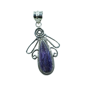 Grand collier pendentif en charoïte violette, argent sterling 925, pendentif fait main, bijoux en charoïte violette naturelle, cadeau pour femme - Product Image 1