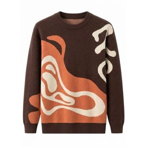 Suéter de Punto para Hombre, Manga Larga, Color Terracota, Diseño de Dos Tonos con Trenzas, Cuello en V, Mezcla de Algodón de Alta Calidad - Product Image 4