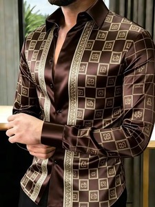 เสื้อเชิ้ตแขนยาวพิมพ์ลายดิจิตอลด้านหน้าลายเสือดาวสีทองพื้นขาวใหม่ คอสูง ทรงปกติ - Product Image 3